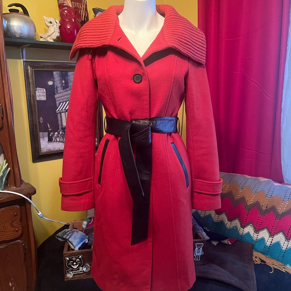 Mackage Red Trench Coat with Black Belt